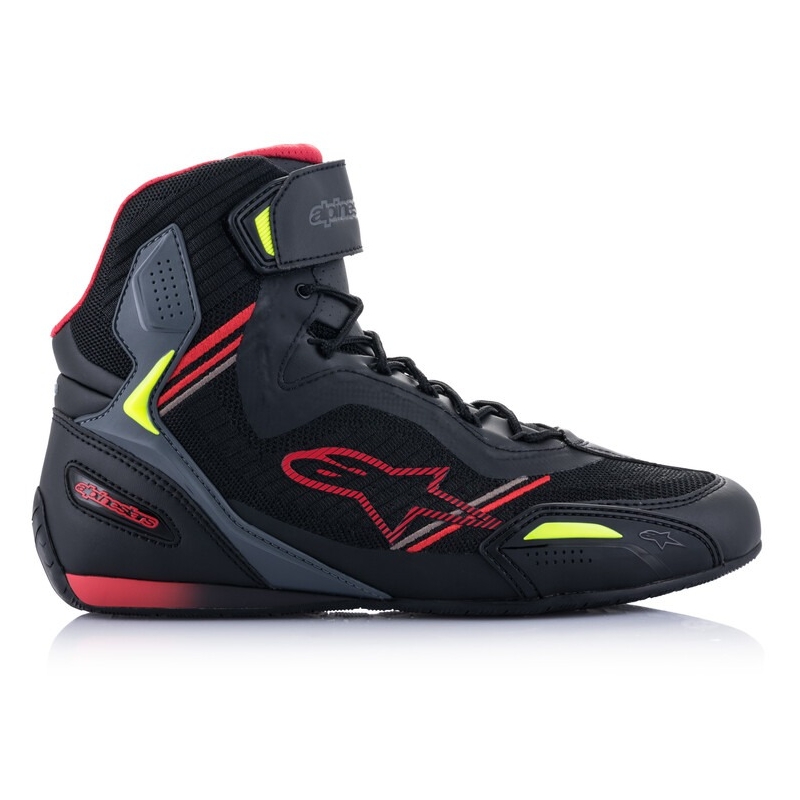 Alpinestars Faster-3 Rideknit Motorradstiefel schwarz-rot-fluo gelb-grau