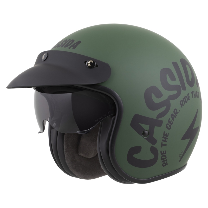 Cassida Oxygen 2.0 Gear Motorradhelm mit offenem Gesicht Mattgrün-Schwarz
