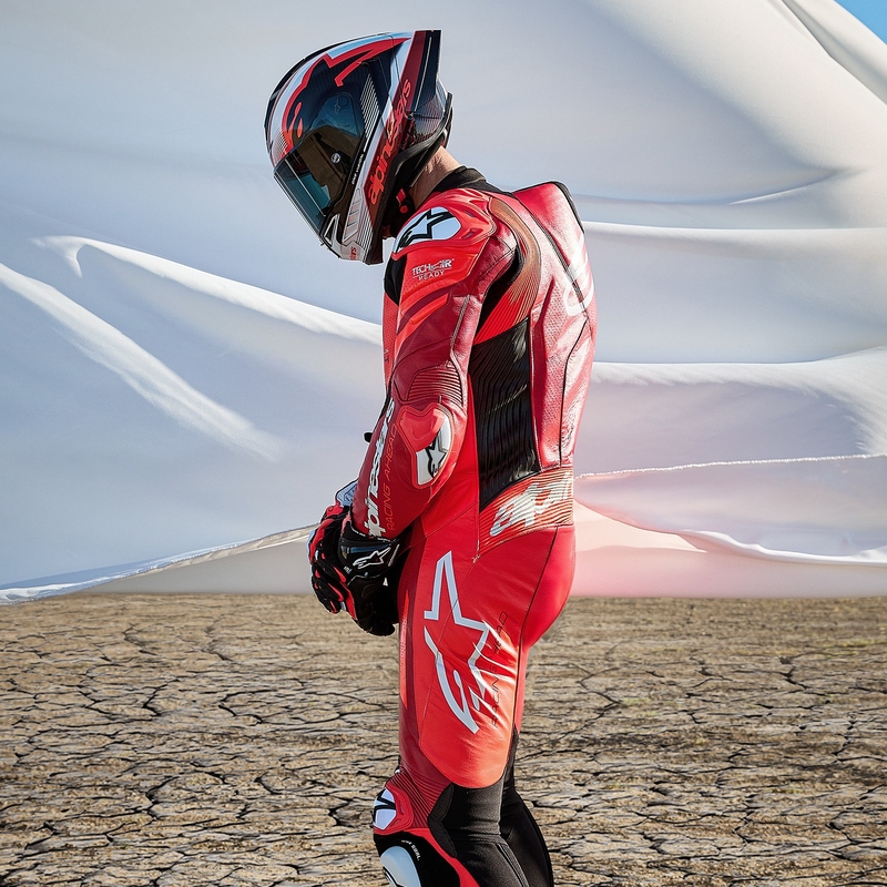 Alpinestars GP Plus V4 Sprint Einteiliger Leder-Motorradanzug, Tech-Air-kompatibel, Fluo Rot-Rot-Weiß-Schwarz