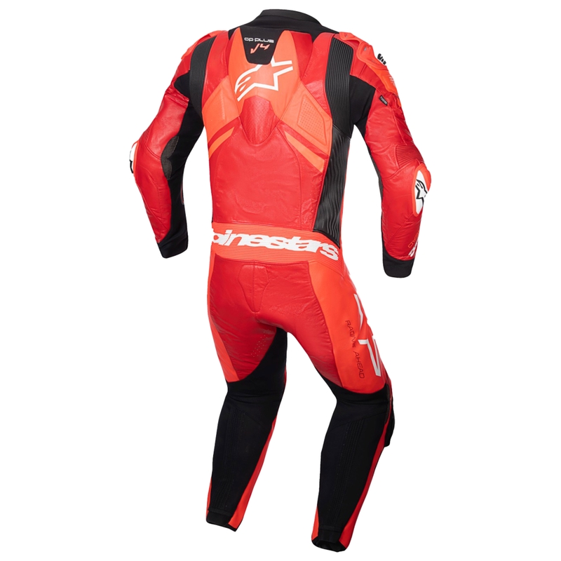 Alpinestars GP Plus V4 Sprint Einteiliger Leder-Motorradanzug, Tech-Air-kompatibel, Fluo Rot-Rot-Weiß-Schwarz