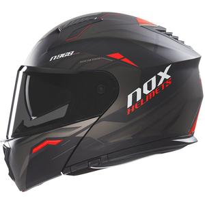 Motorrad-Klapphelm NOX N968 Ultra matt schwarz-rot