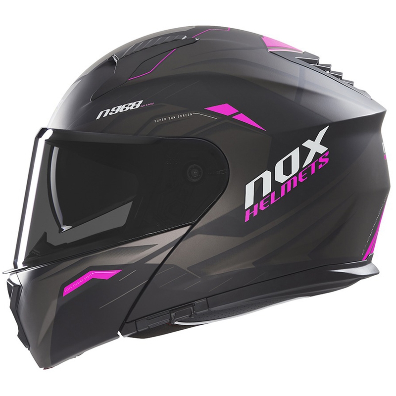 Motorrad-Klapphelm NOX N968 Ultra matt schwarz-pink