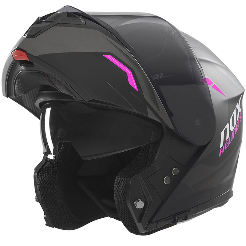 Motorrad-Klapphelm NOX N968 Ultra matt schwarz-pink