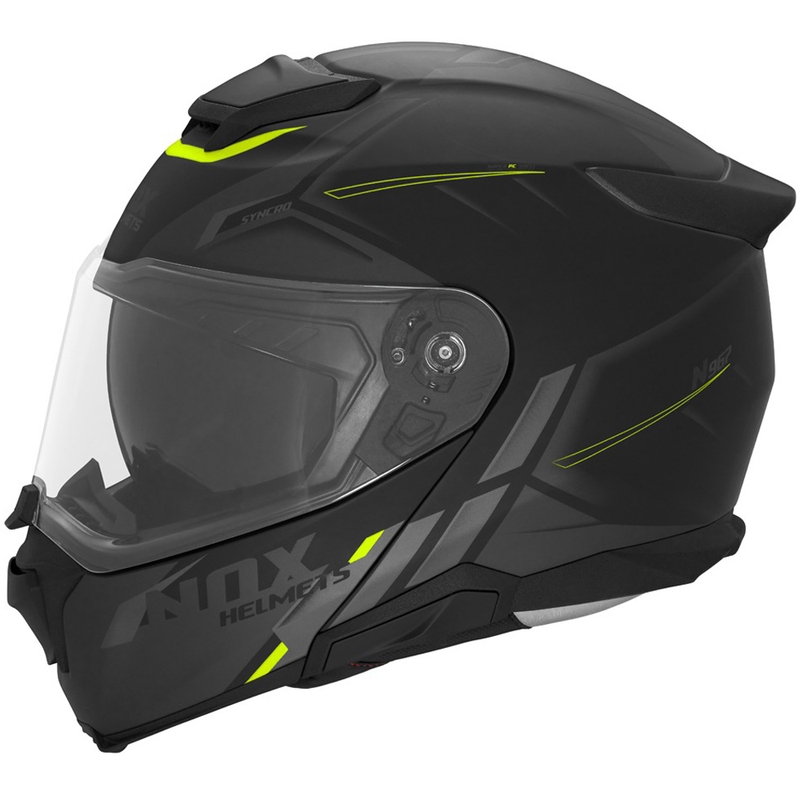 Klappbarer Motorradhelm NOX N967 Synchro, matt schwarz-fluoreszierend gelb