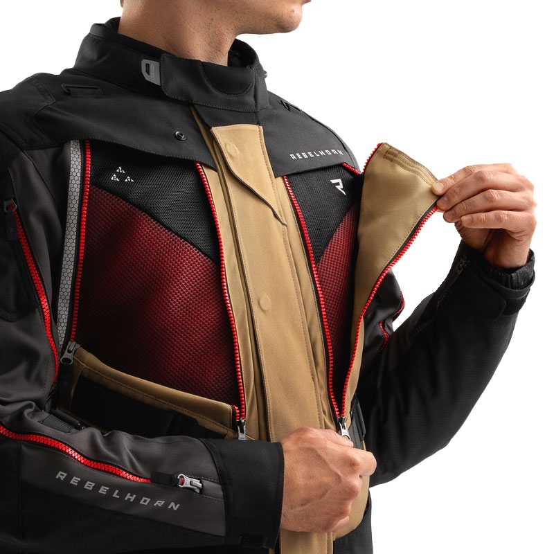 Motorradjacke Rebelhorn Hardy 3.0 beige-grau-rot