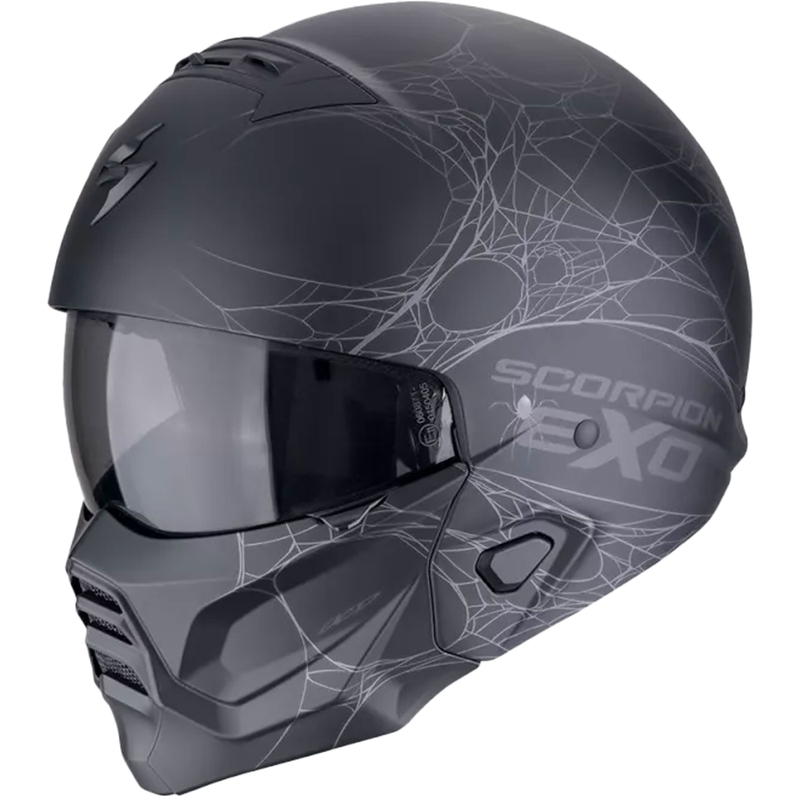 Modularer Motorradhelm Scorpion EXO-COMBAT II SPIDERWEB mattschwarz-silber
