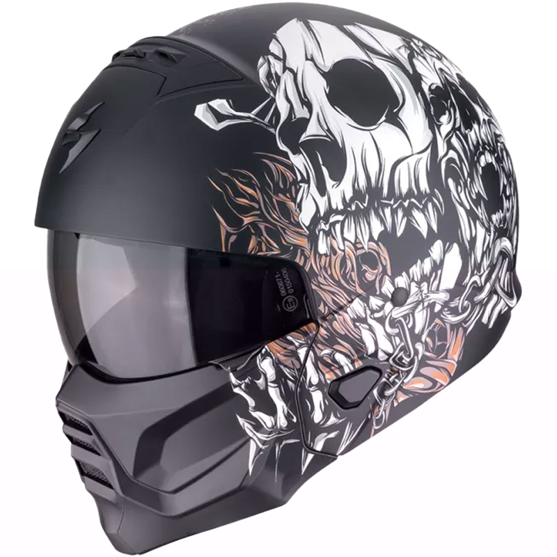 Modularer Motorradhelm Scorpion EXO-COMBAT II GENESIS mattschwarz-weiß-gold