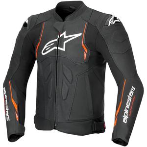 Alpinestars Dusk Airflow Leder-Motorradjacke schwarz-neonrot