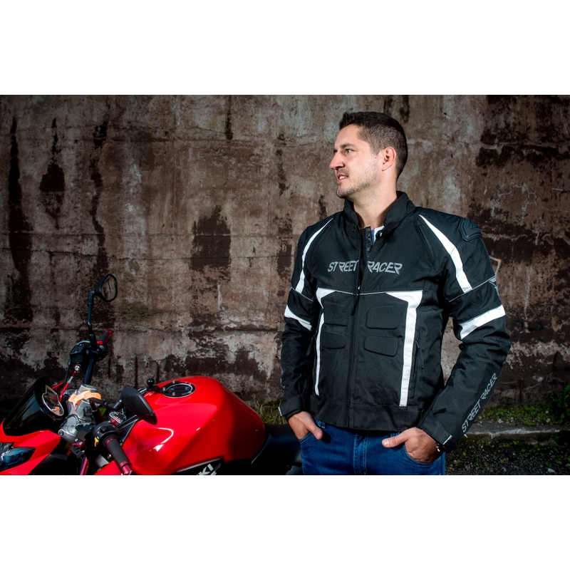 Street Racer Spark Motorradjacke in Schwarz und Weiß