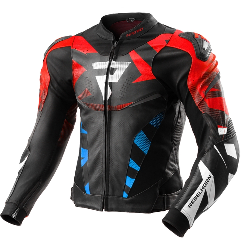 Motorrad-Lederjacke Rebelhorn Inferno schwarz-blau-weiß-rot