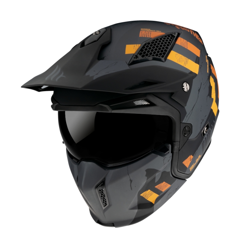 Jethelm mit Maske MT Streetfighter Skull 2020 grau-orange mit Iridium-Visier