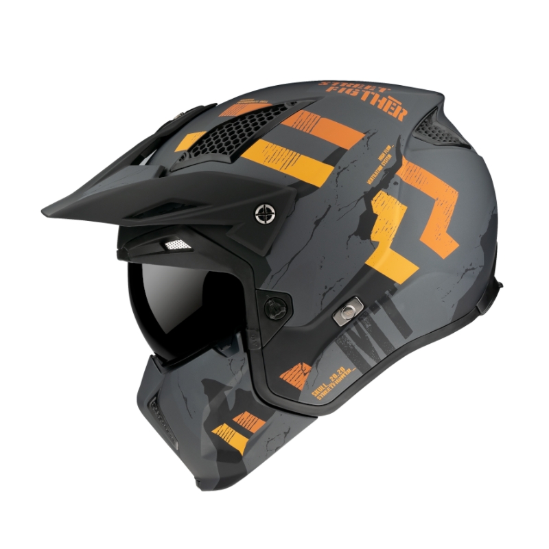 Jethelm mit Maske MT Streetfighter Skull 2020 grau-orange mit Iridium-Visier