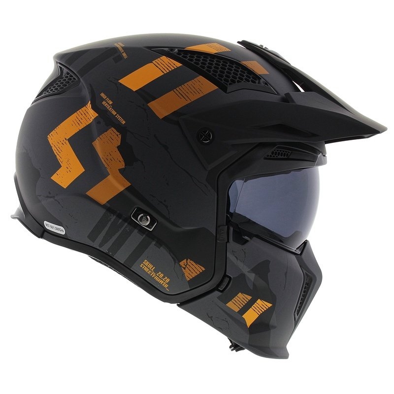 Jethelm mit Maske MT Streetfighter SV S Skull A12 grau-orange mit Iridium-Visier
