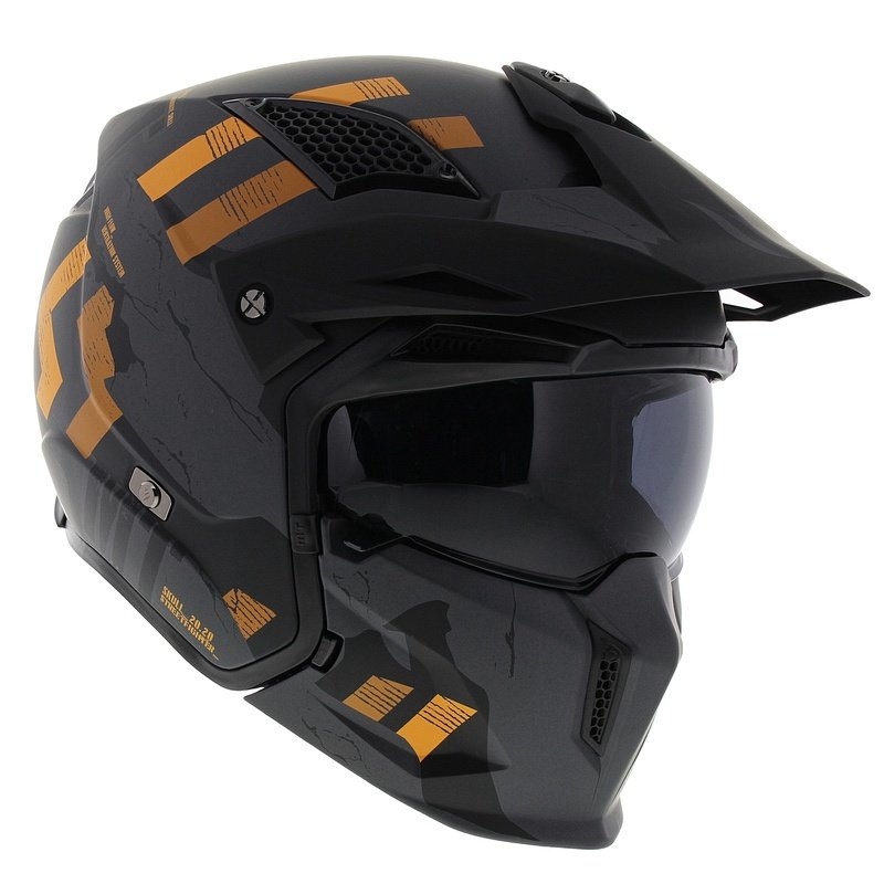 Jethelm mit Maske MT Streetfighter SV S Skull A12 grau-orange mit Iridium-Visier