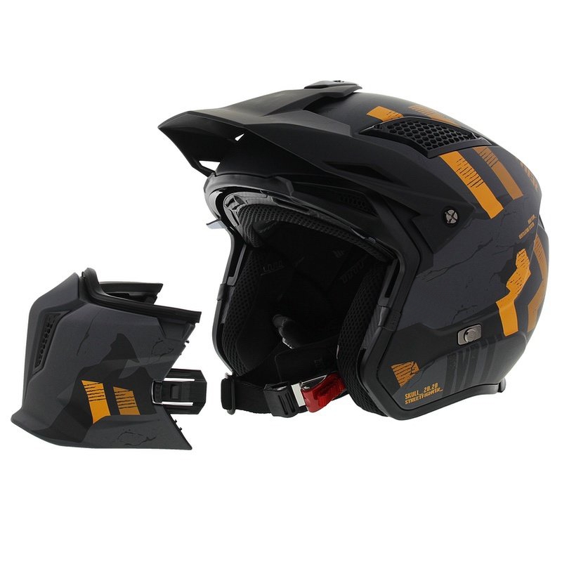 Jethelm mit Maske MT Streetfighter SV S Skull A12 grau-orange mit Iridium-Visier
