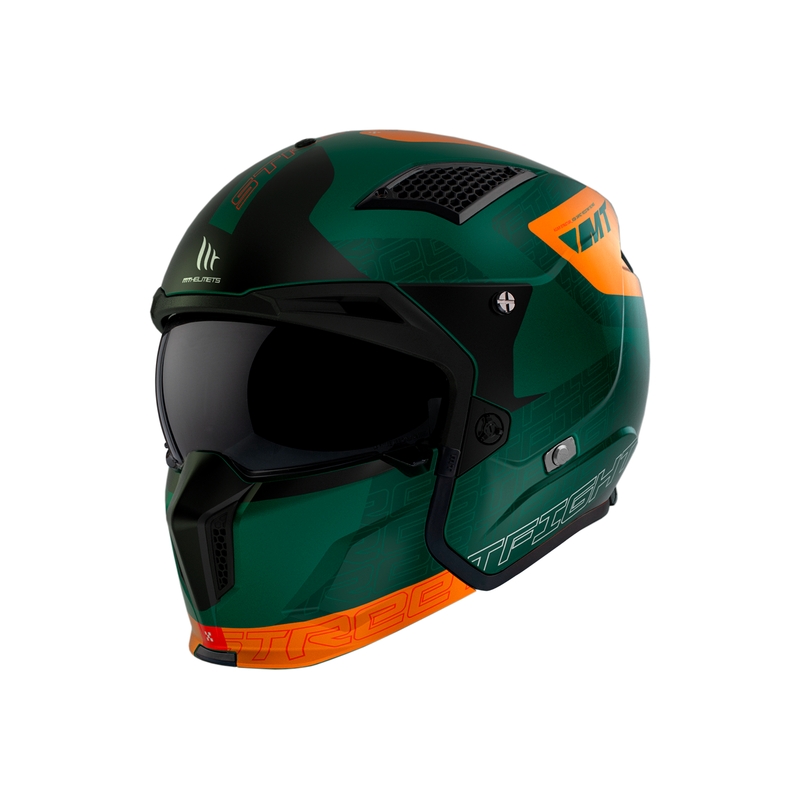 Jethelm mit Maske MT Streetfighter SV Totem C6 schwarz-orange-grün mit Iridium-Plexiglas
