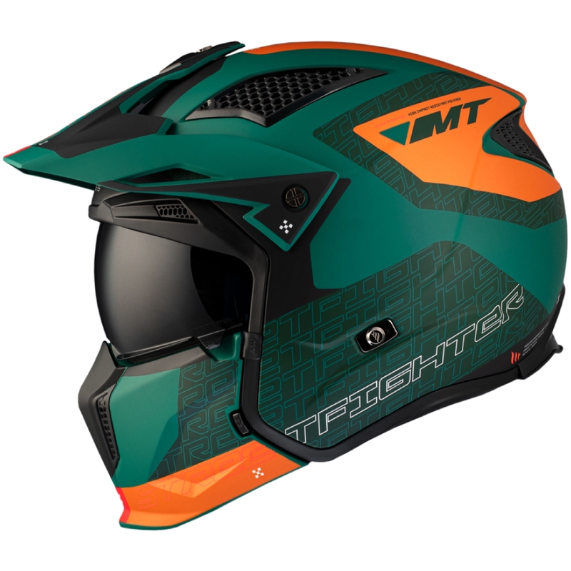 Jethelm mit Maske MT Streetfighter SV Totem C6 schwarz-orange-grün mit Iridium-Plexiglas