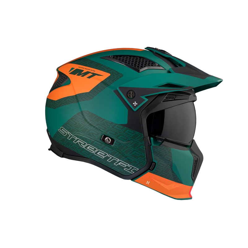 Jethelm mit Maske MT Streetfighter SV Totem C6 schwarz-orange-grün mit Iridium-Plexiglas