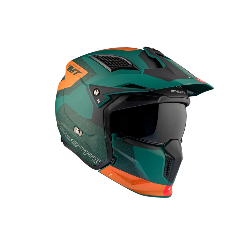 Jethelm mit Maske MT Streetfighter SV Totem C6 schwarz-orange-grün mit Iridium-Plexiglas