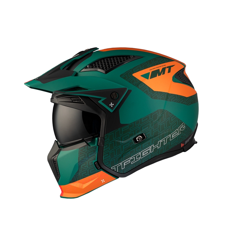 Jethelm mit Maske MT Streetfighter SV Totem C6 schwarz-orange-grün mit Iridium-Plexiglas