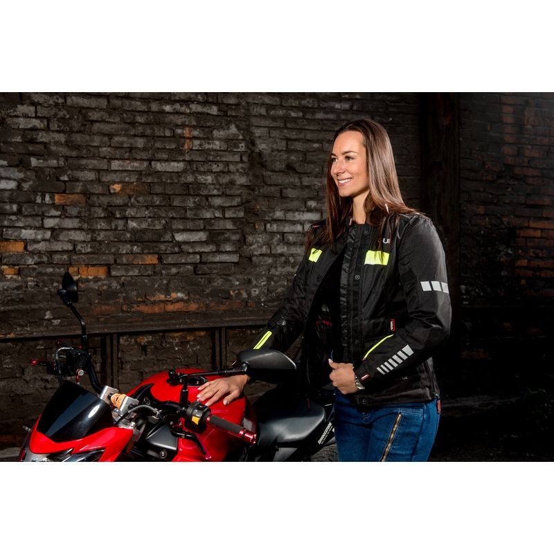 Damen Motorradjacke RSA Gun schwarz-fluo gelb Ausverkauf