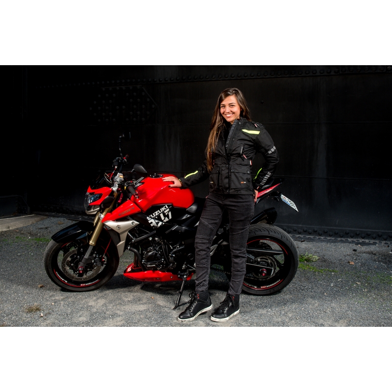Frauen dreilagige Motorradjacke RSA Gun schwarz-fluo gelb Ausverkauf