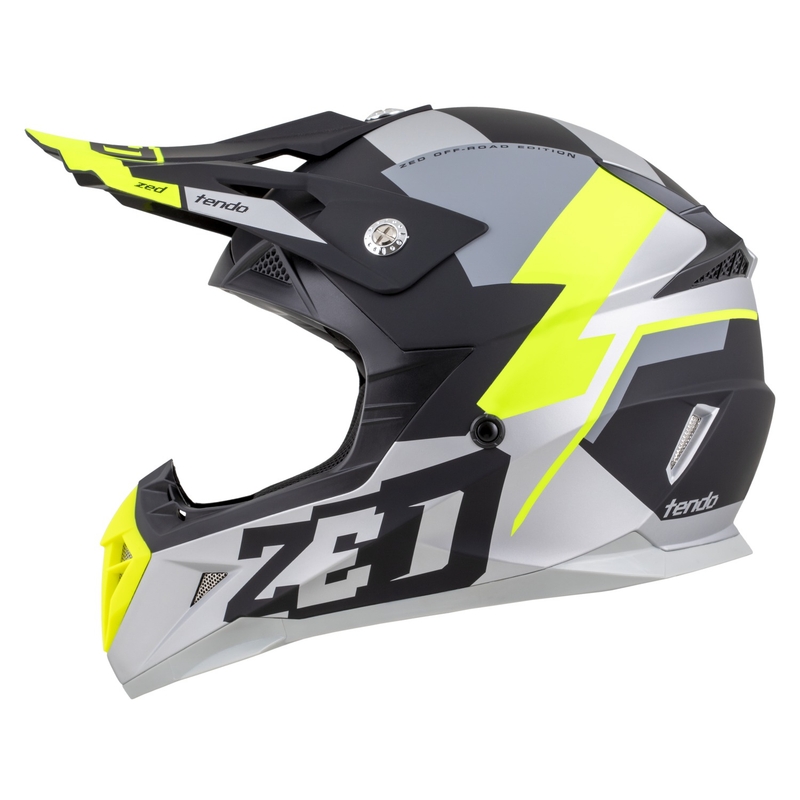 Kinder-Motocrosshelm ZED X1.9D TENDO mattschwarz-dunkelgrau-hellgrau-fluogelb