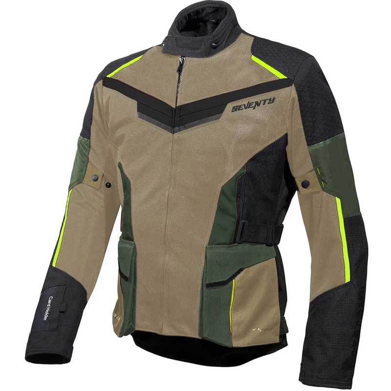 Motorradjacke Seventy Degrees SD-JT70 Atacama Sand-Grün-Fluo Gelb