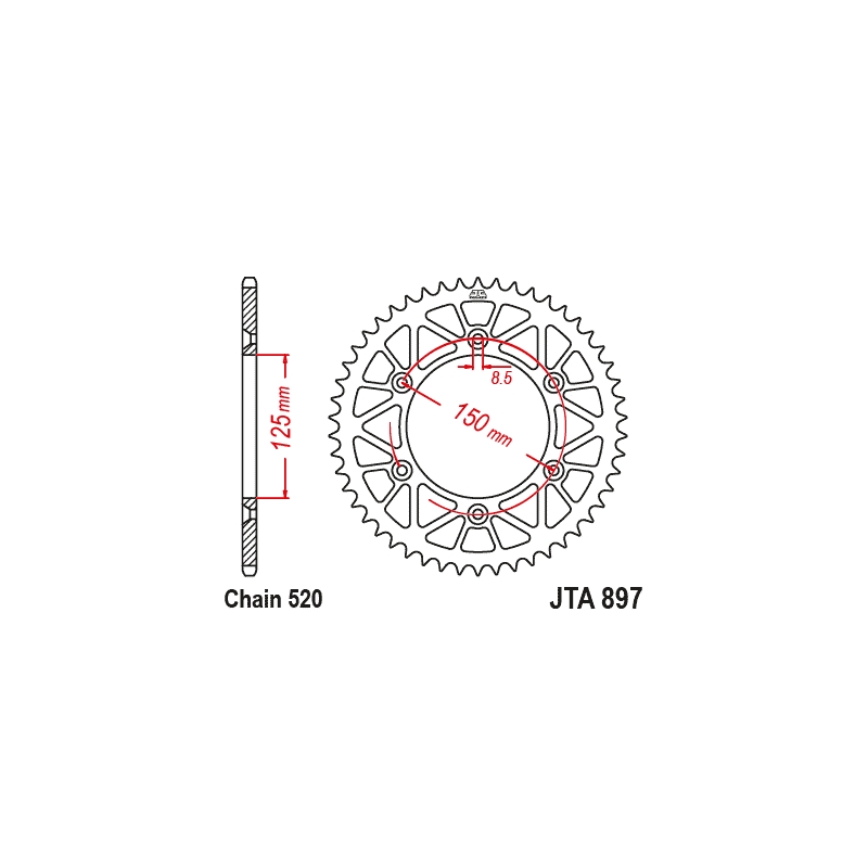 Aluminium-Ketten Rad JT 49T, 520 rot