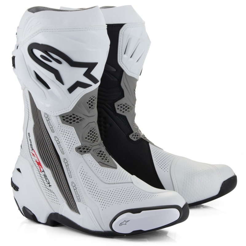 Motorradstiefel Alpinestars Supertech R Vented Weiß-Hellgrau-Schwarz