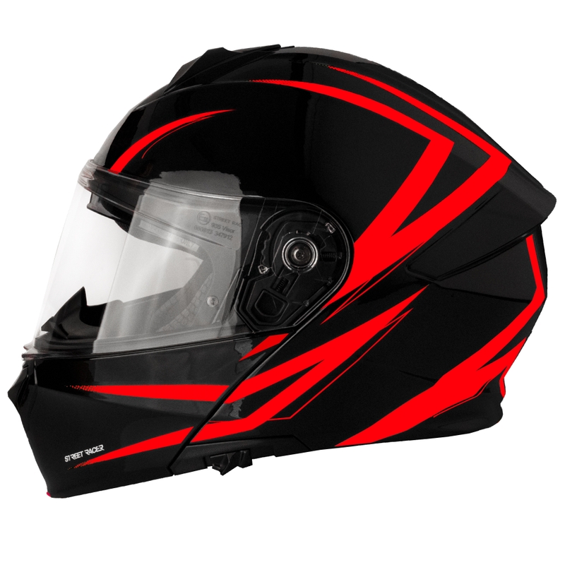 Klappbarer Motorradhelm Street Racer Fury schwarz-rot - II. Qualität