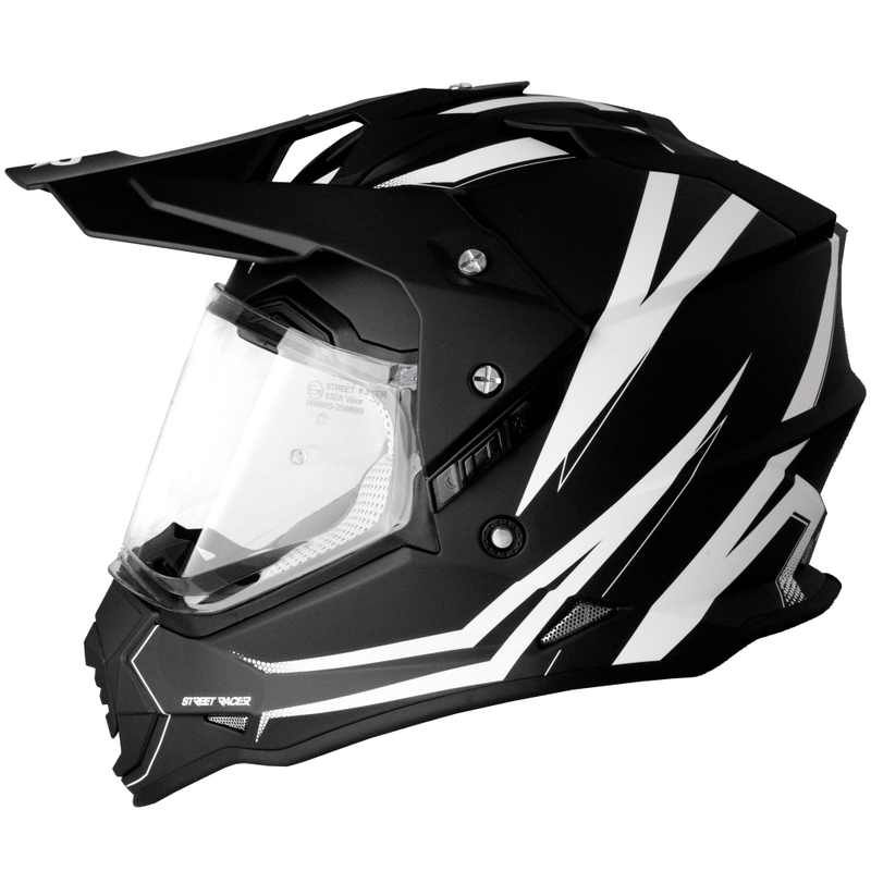 Enduro-Motorradhelm Street Racer Ignite mattschwarz-weiß - II. Qualität