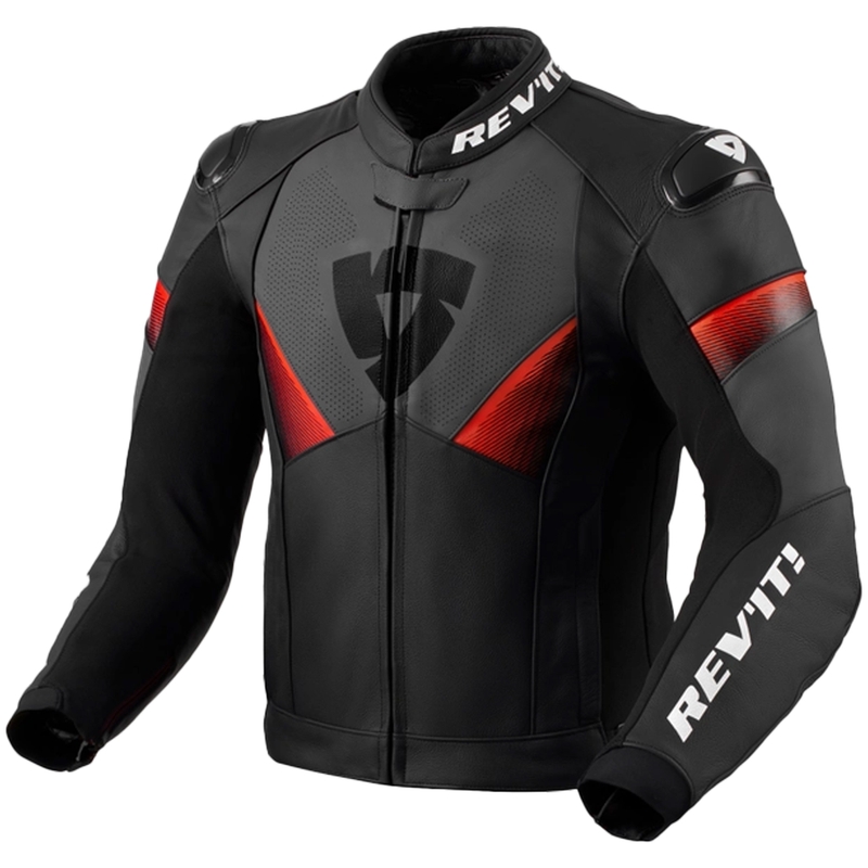 Revit Argon 2 Leder-Motorradjacke schwarz-fluo rot