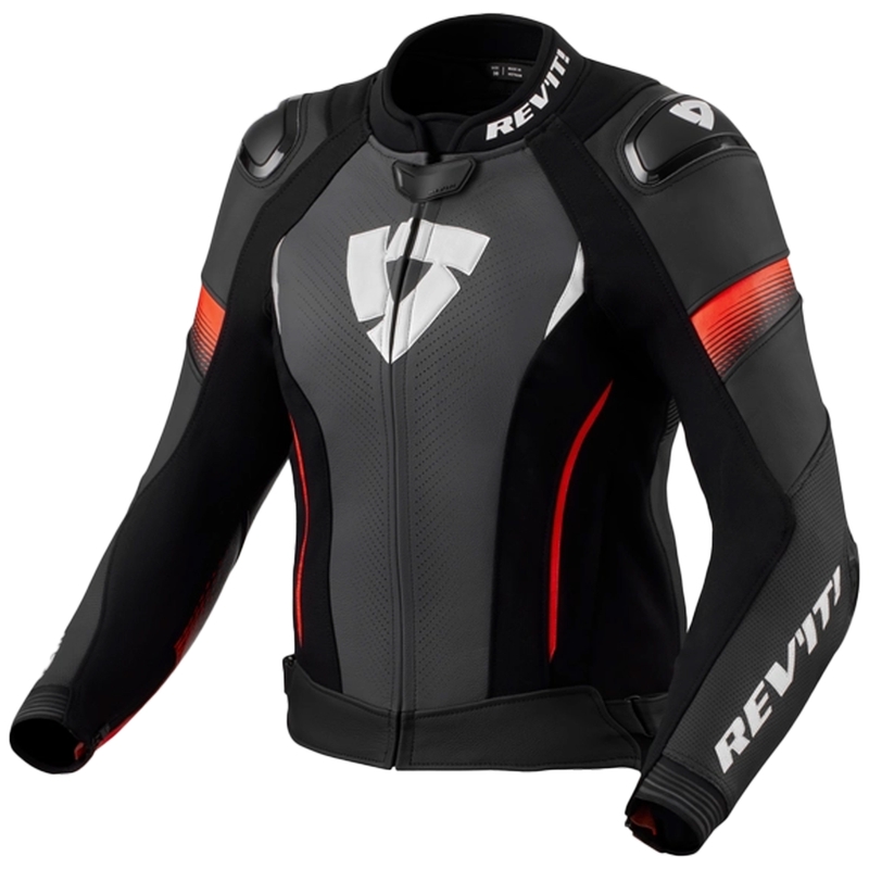 Damen Revit Xena 4 Pro Schwarz-Fluo Rot Leder Motorradjacke