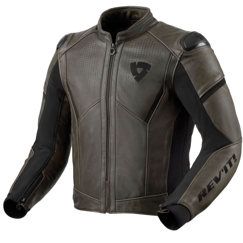 Leder-Motorradjacke Revit Parallax dunkeloliv
