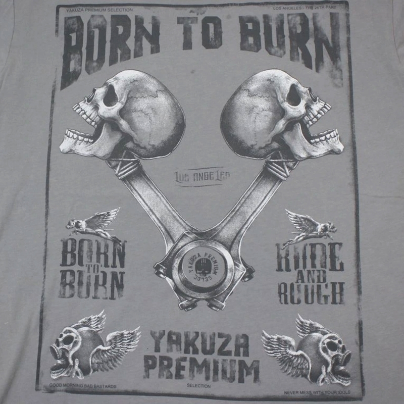 Yakuza Premium Rude and Rough Born to Burn T-Shirt - Los Angeles grau