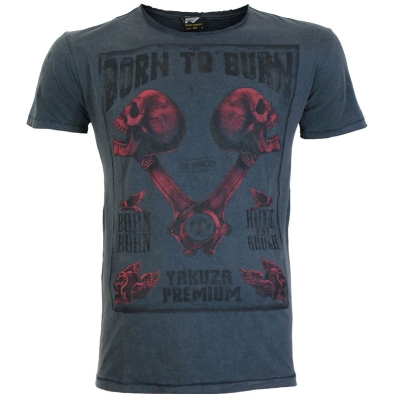 T-Shirt Yakuza Premium Rude and Rough Born to Burn - Los Angeles blau