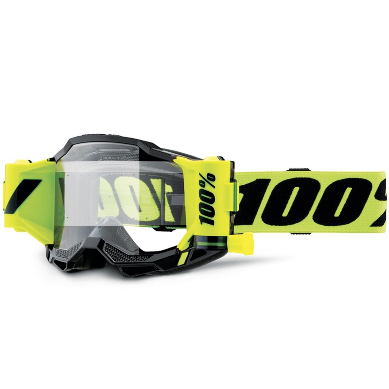 Motocrossbrille 100% Accuri 2 Forecast fluo gelb mit klarem Plexiglas