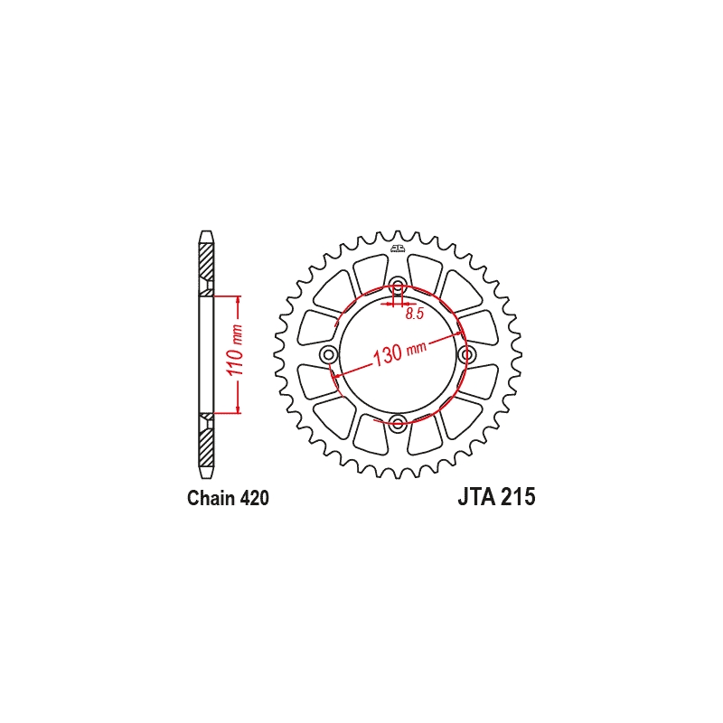Aluminium-Ketten Rad JT 50T, 420 rot
