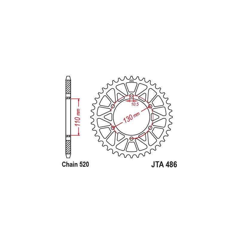 Aluminium-Ketten Rad JT 46T, 520 schwarz