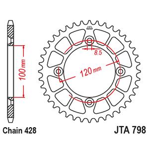 Aluminium-Ketten Rad JT JTA 798-51BLK 51T, 428 schwarz