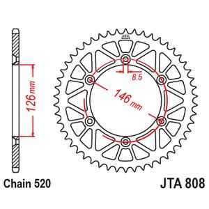 Aluminium-Ketten Rad JT JTA 808-48BLK 48T, 520 schwarz