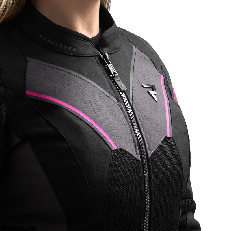 Women's Rebelhorn Hiflow V Schwarz-Grau-Rosa Motorradjacke