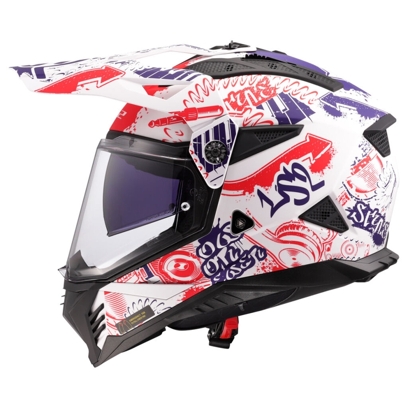 Enduro Motorradhelm LS2 MX702 Pioneer II Fantasy weiß-rot-blau
