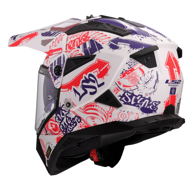 Enduro Motorradhelm LS2 MX702 Pioneer II Fantasy weiß-rot-blau