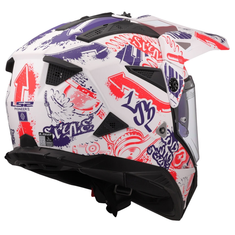 Enduro Motorradhelm LS2 MX702 Pioneer II Fantasy weiß-rot-blau