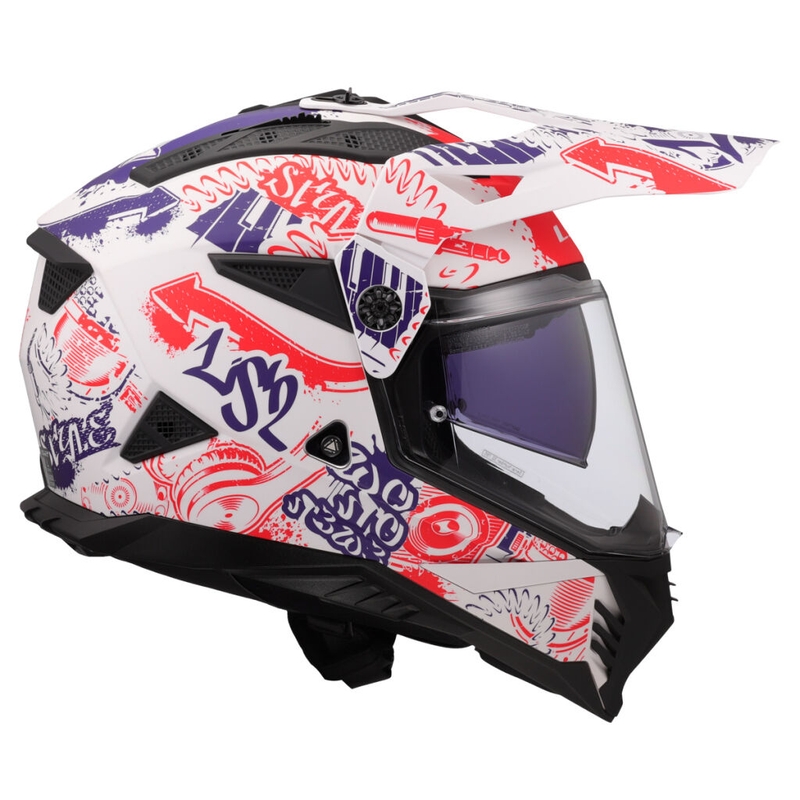 Enduro Motorradhelm LS2 MX702 Pioneer II Fantasy weiß-rot-blau