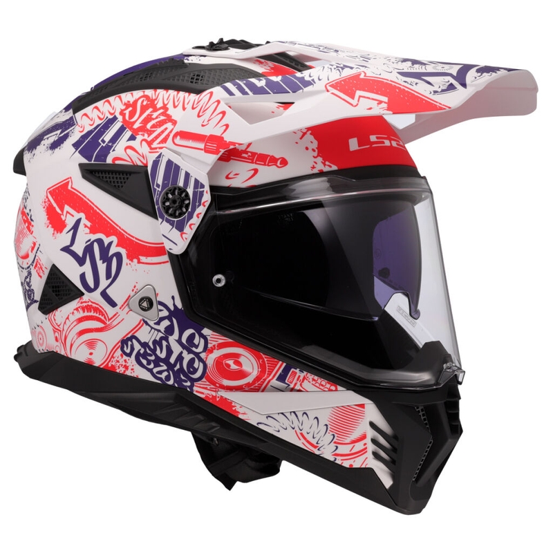 Enduro Motorradhelm LS2 MX702 Pioneer II Fantasy weiß-rot-blau