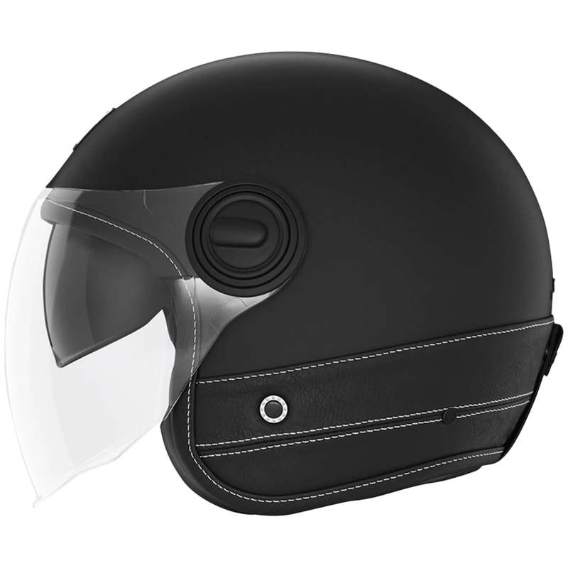 Offener Motorradhelm NOX PREMIUM Heritage aus schwarzem Leder