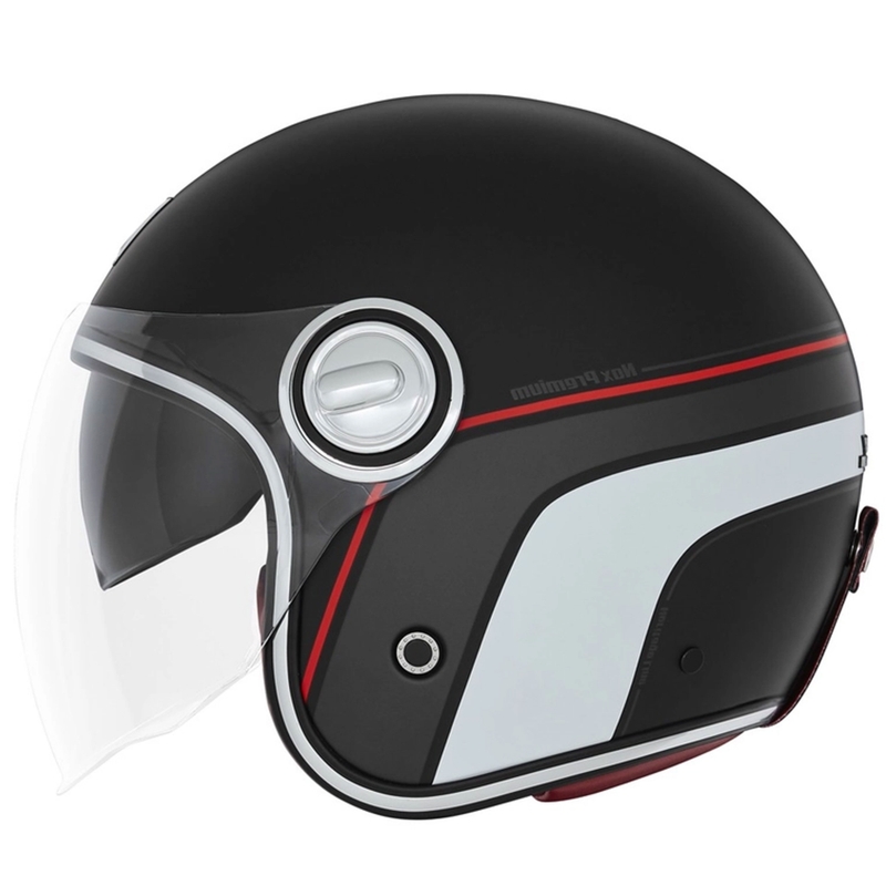 Offener Motorradhelm NOX PREMIUM Heritage mattschwarz-rot-weiß